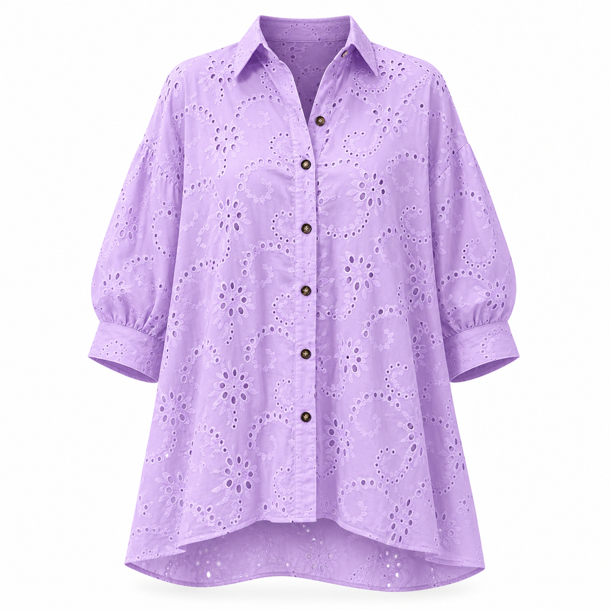 Women's Hollow Out Eyelet Lace Burnout Short-Sleeve Shirt