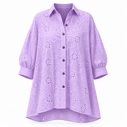Women's Hollow Out Eyelet Lace Burnout Short-Sleeve Shirt