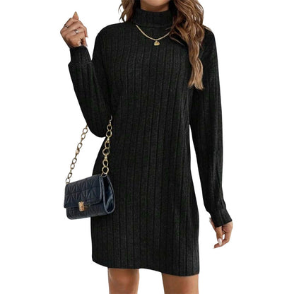 Women's Ribbed Turtleneck Long Sleeve Sweater Dress