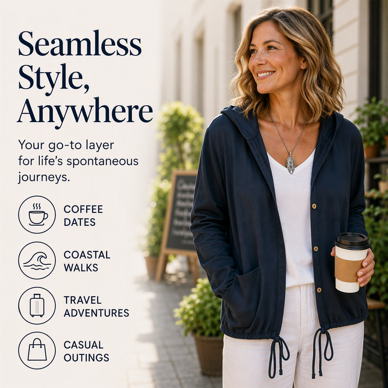 Women's Casual Hooded Jacket with Drawstring Hem