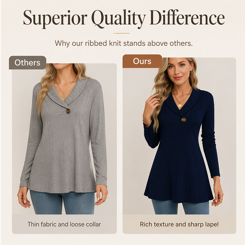 Women's V Neck Ribbed Knit Casual Top