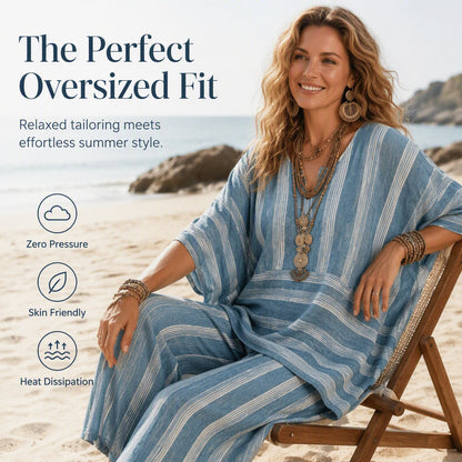 Women's Loose V-Neck Striped 2-Piece Casual Set