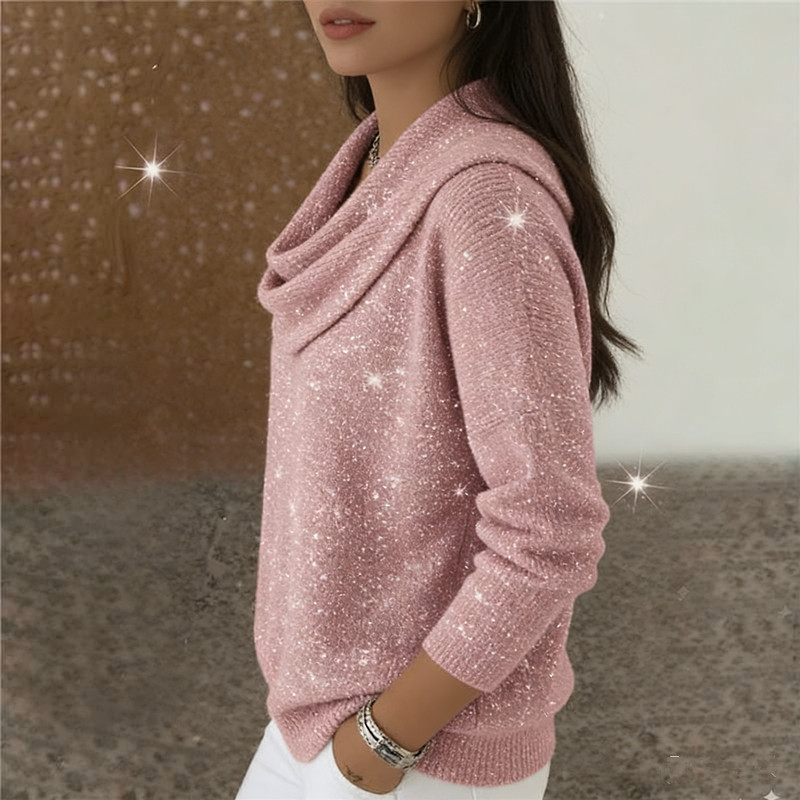 Sparkle Cowl Neck Long Sleeve Top