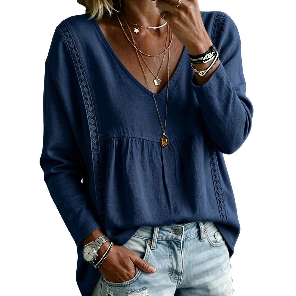 Women's Casual V-Neck Long Sleeve Blouse