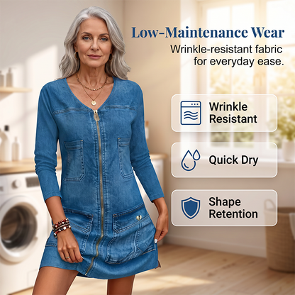 Women Long Sleeve Zipper Printed Short Dress