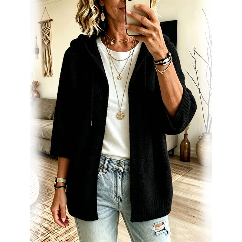 Women's 3/4 Sleeve Hooded Knit Cardigan