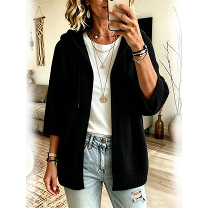 Women's 3/4 Sleeve Hooded Knit Cardigan