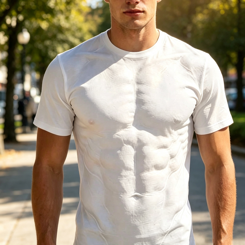 T-Shirt with a Muscular Guy and Six-Pack Print