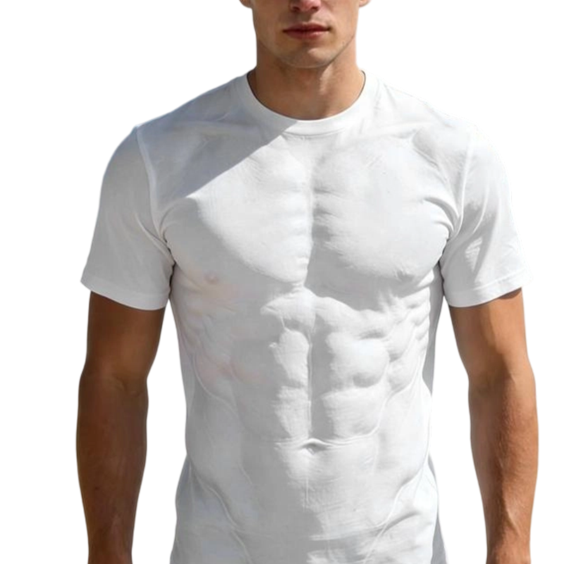 T-Shirt with a Muscular Guy and Six-Pack Print