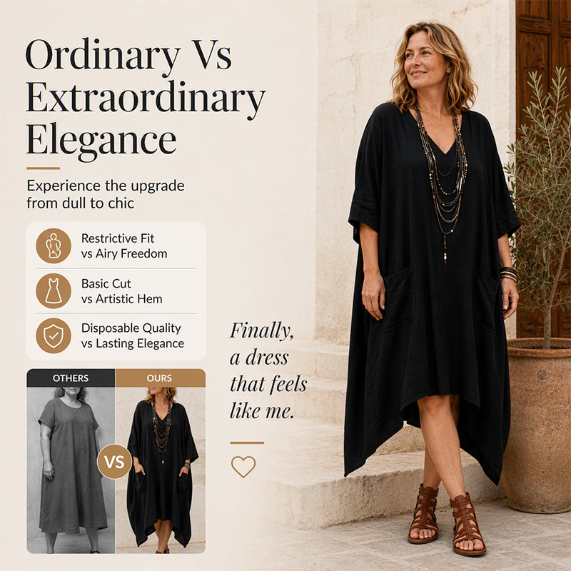 Women's Loose V-Neck Asymmetrical Dress
