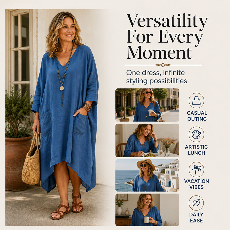 Women's Loose V-Neck Asymmetrical Dress