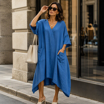 Women's Loose V-Neck Asymmetrical Dress
