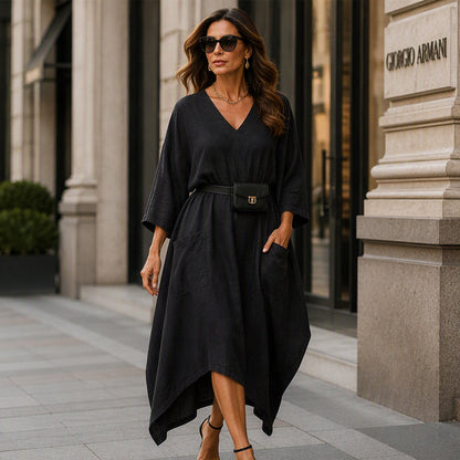 Women's Loose V-Neck Asymmetrical Dress