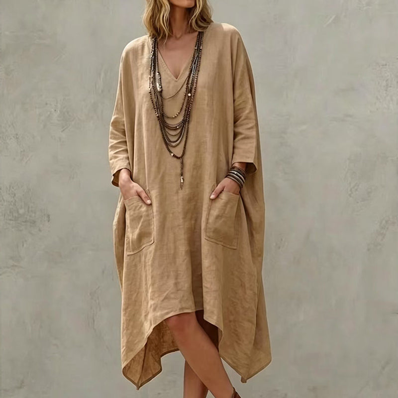 Women's Loose V-Neck Asymmetrical Dress