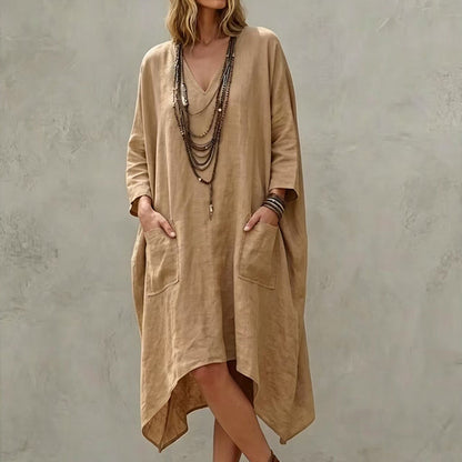 Women's Loose V-Neck Asymmetrical Dress