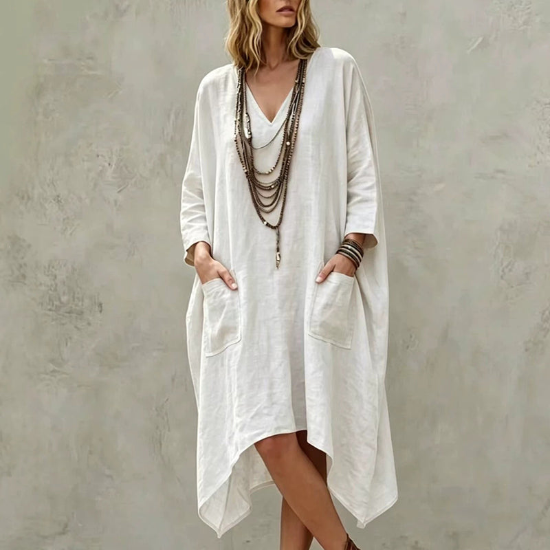 Women's Loose V-Neck Asymmetrical Dress