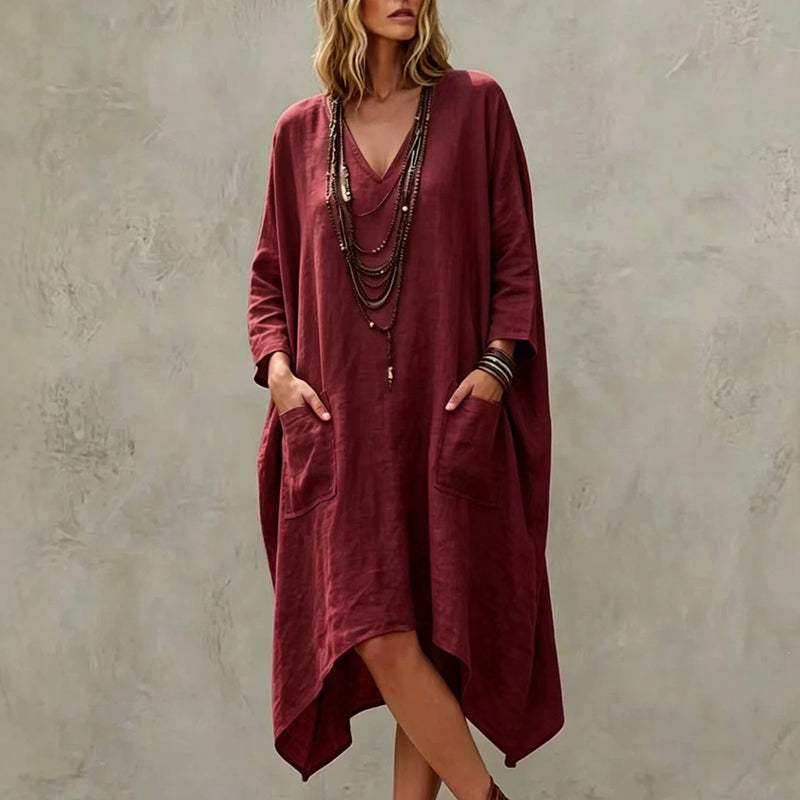 Women's Loose V-Neck Asymmetrical Dress