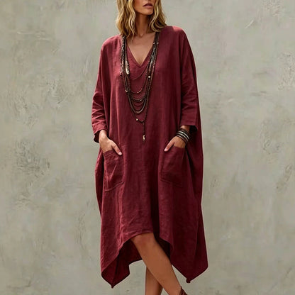 Women's Loose V-Neck Asymmetrical Dress