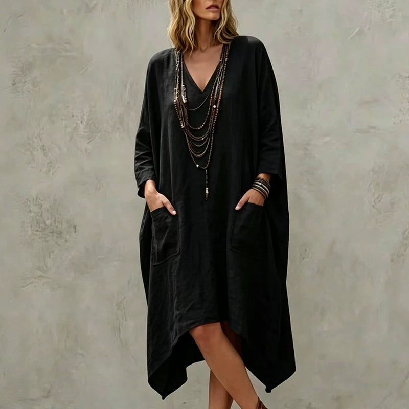 Women's Loose V-Neck Asymmetrical Dress