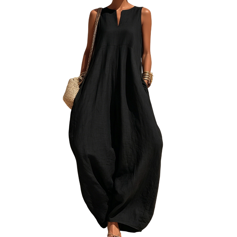 Women's Sleeveless V-Neck Wide-Leg Jumpsuit with Pockets