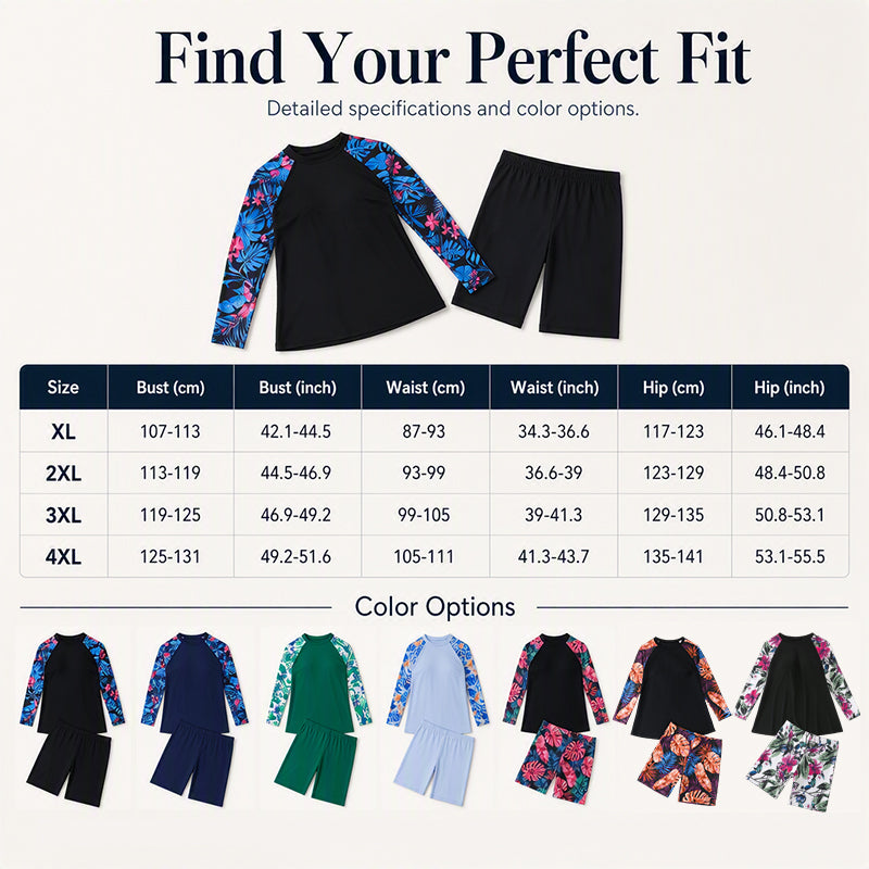 Women's Plus Size Long Sleeve Swimsuit with Shorts