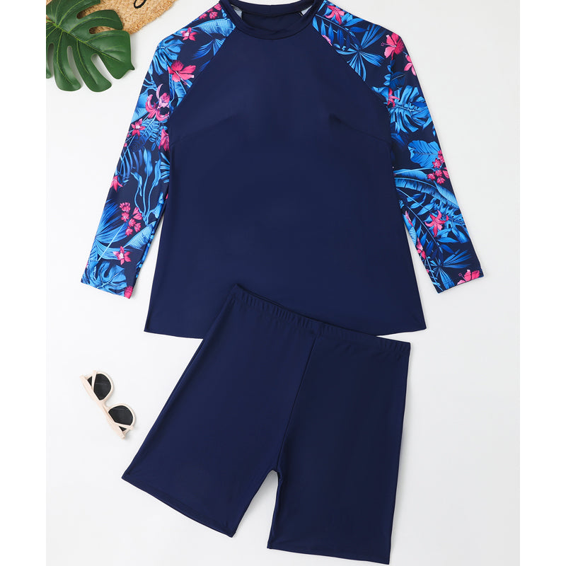 Women's Plus Size Long Sleeve Swimsuit with Shorts