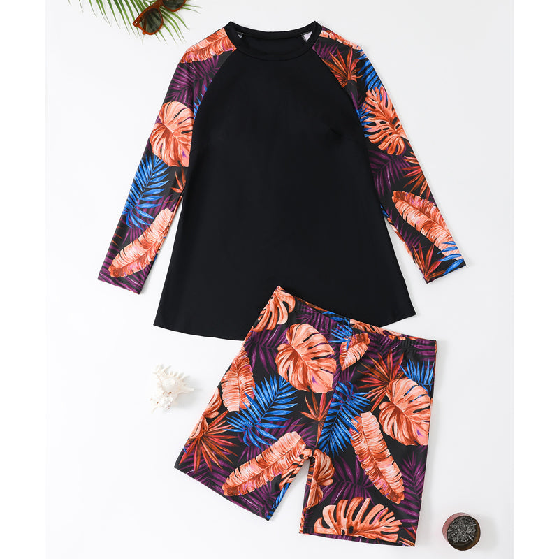 Women's Plus Size Long Sleeve Swimsuit with Shorts
