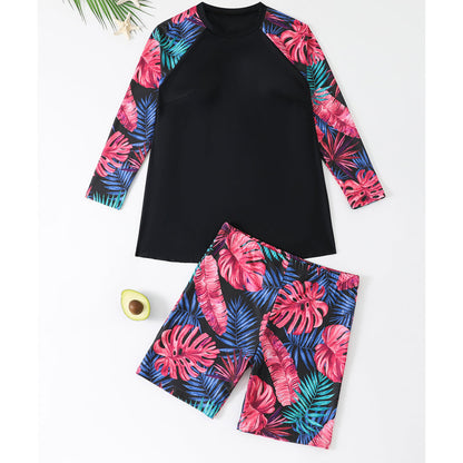 Women's Plus Size Long Sleeve Swimsuit with Shorts