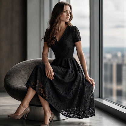 Women's Elegant V-Neck Lace Dress