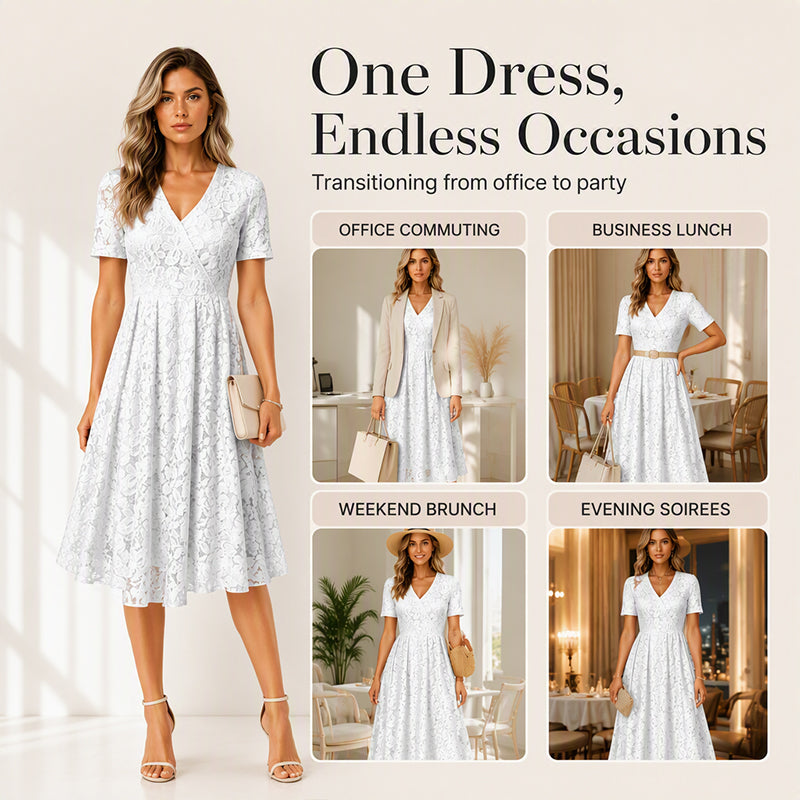 Women's Elegant V-Neck Lace Dress