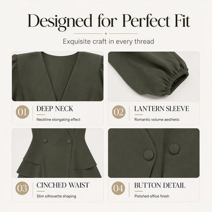 Women's V-Neck Lantern Sleeve Peplum Blouse