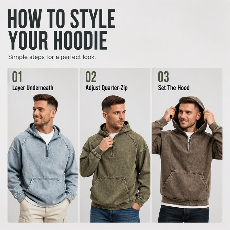 Men's Casual Half-Zip Denim Jacket