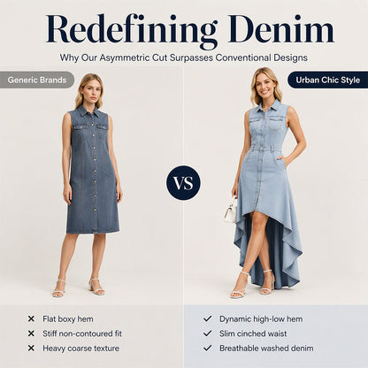 Women's Sleeveless Denim Dress with Asymmetrical Hem