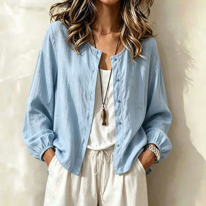 Women's Loose Solid Color Button Down Shirt