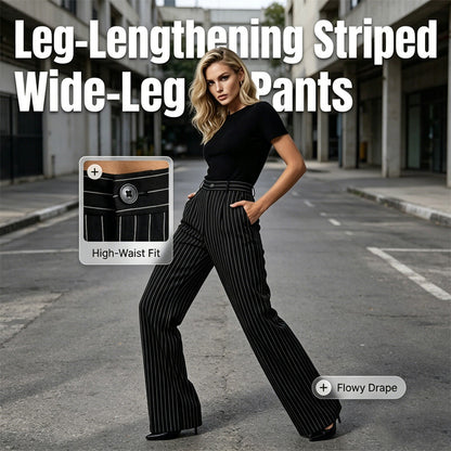 Women's High-Waisted Striped Wide-Leg Pants