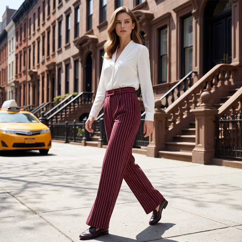 Women's High-Waisted Striped Wide-Leg Pants
