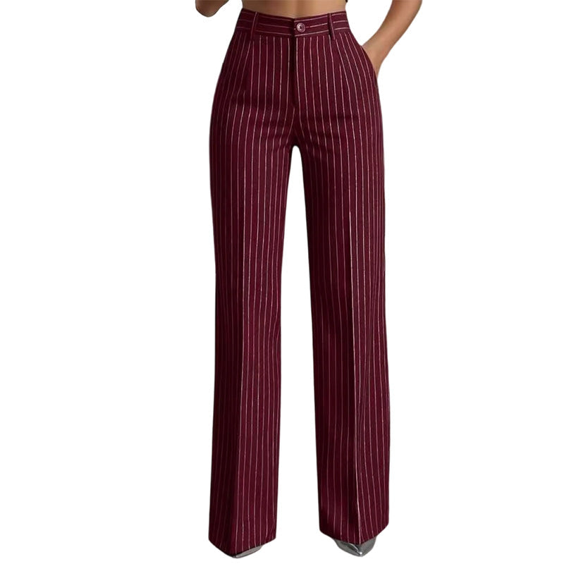 Women's High-Waisted Striped Wide-Leg Pants
