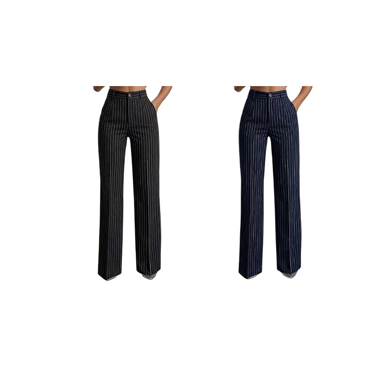 Women's High-Waisted Striped Wide-Leg Pants