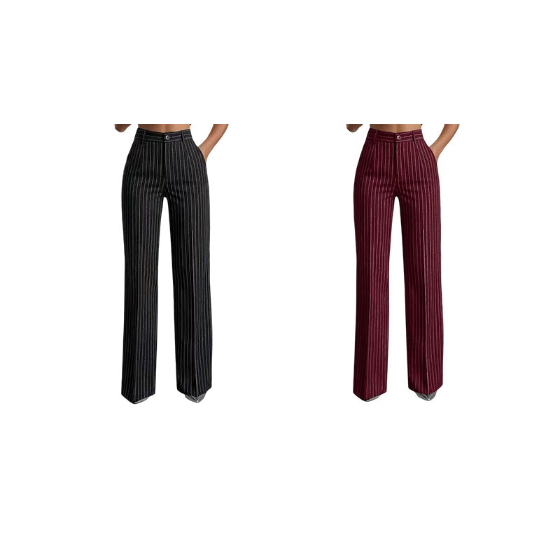 Women's High-Waisted Striped Wide-Leg Pants