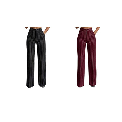 Women's High-Waisted Striped Wide-Leg Pants