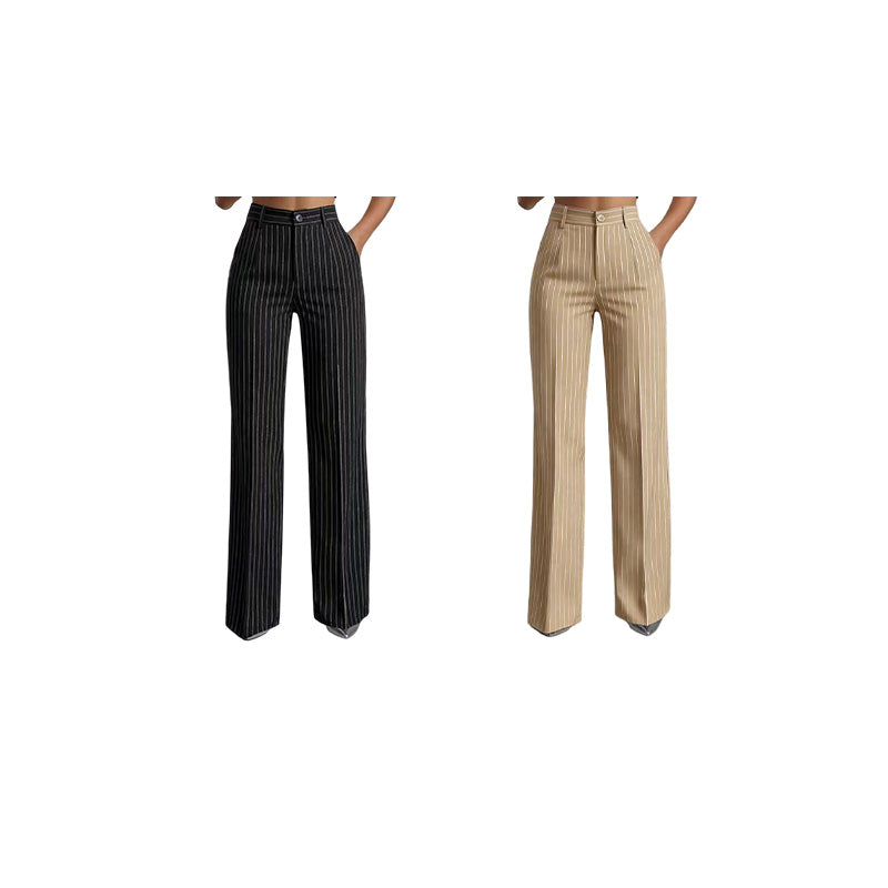 Women's High-Waisted Striped Wide-Leg Pants