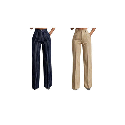 Women's High-Waisted Striped Wide-Leg Pants