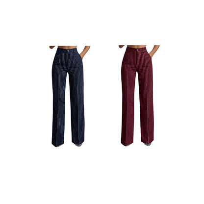 Women's High-Waisted Striped Wide-Leg Pants