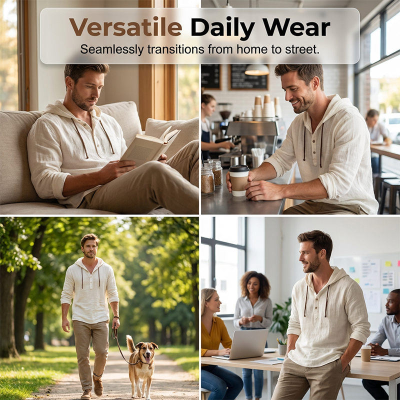 Men's Casual Long Sleeve Breathable Hooded Shirt