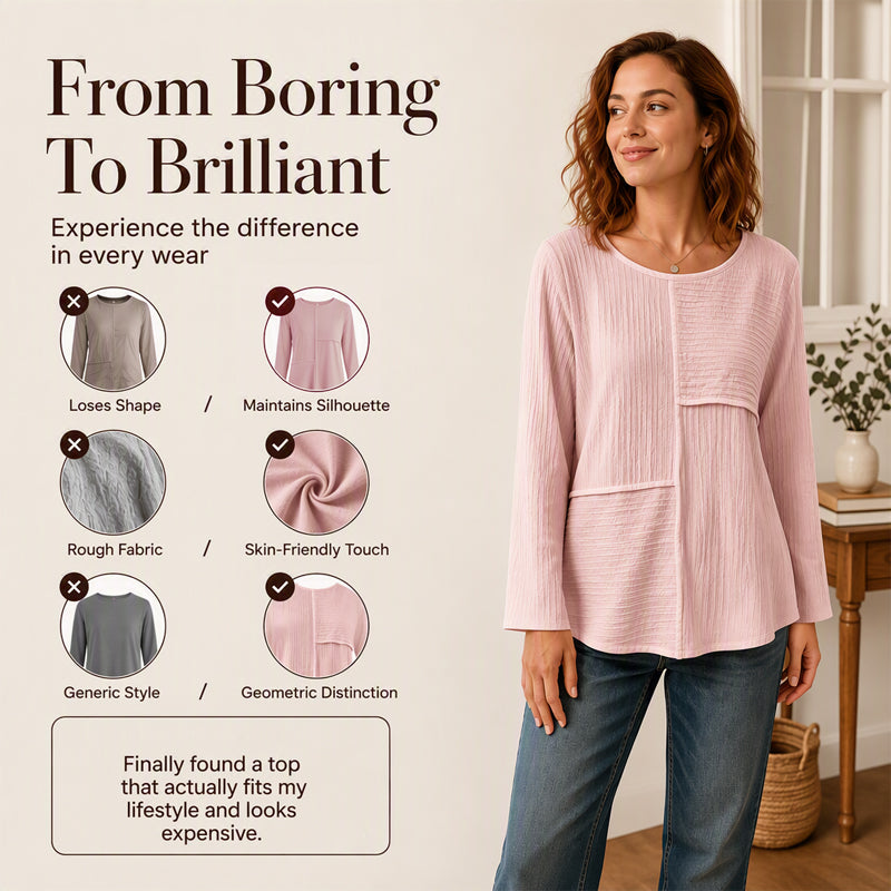 Women's Crewneck Textured Patchwork Top