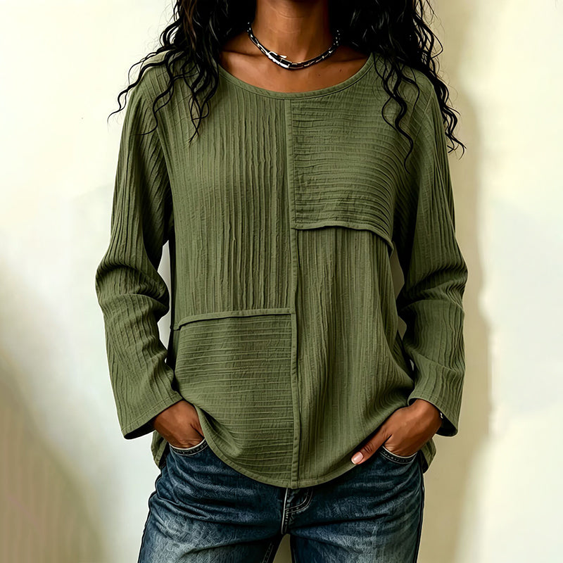 Women's Crewneck Textured Patchwork Top