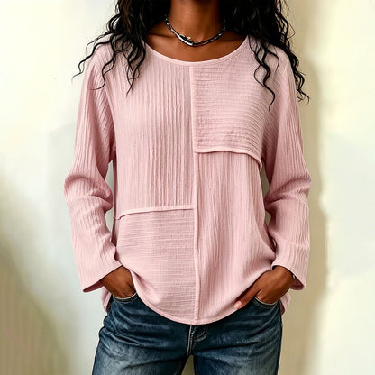 Women's Crewneck Textured Patchwork Top