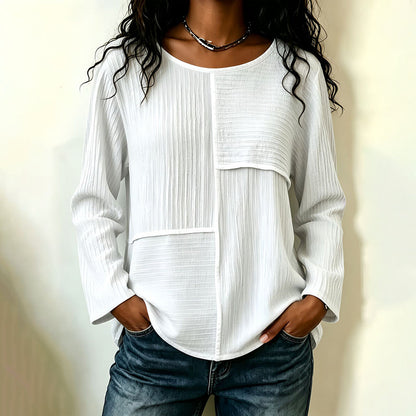 Women's Crewneck Textured Patchwork Top
