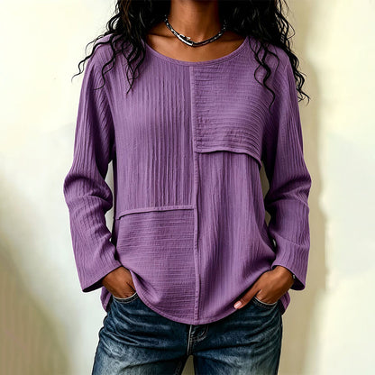 Women's Crewneck Textured Patchwork Top