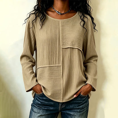 Women's Crewneck Textured Patchwork Top